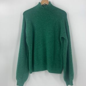 Wool blend turtleneck balloon sleeve cozy  knit sweater